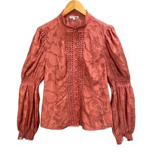 Lace‎ Button Up Shirt Top Women 1XL Puff Sleeve Indie Boho Chic Romantic Renfair